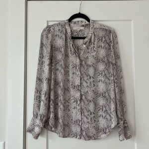 LOFT Gray Pink Snake Print Button Down Shirt